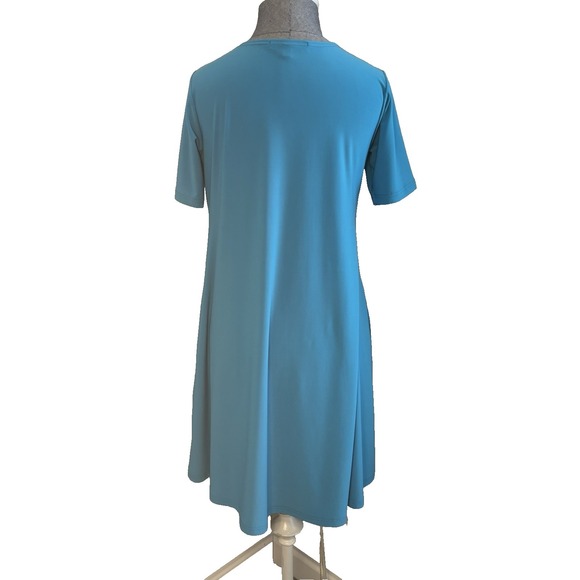 Sympli Womens Trapeze Dress Sz 4 Aqua Blue Pockets Lagenlook Flowy Stretch Artsy - Picture 2 of 11